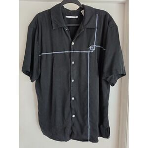 Linea Dome Men's Silk Button Down Shirt Size L Black Short Sleeve Button-Up